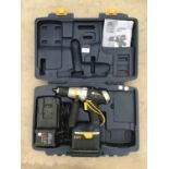 A PRO 24V THREE GEAR CORDLESS HAMMER DRILL COMPLETE WITH BATTERY, CHARGER AND CASE IN WORKING ORDER