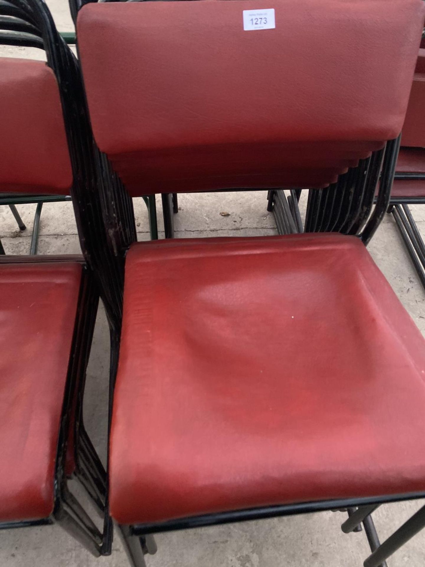 SEVEN RETRO RED LEATHER STACKING CHAIRS - Image 2 of 2
