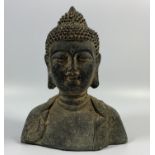 A POSSIBLY 19TH CENTURY CAST METAL BELL MODEL OF A BUDDHA, HEIGHT 12.5CM