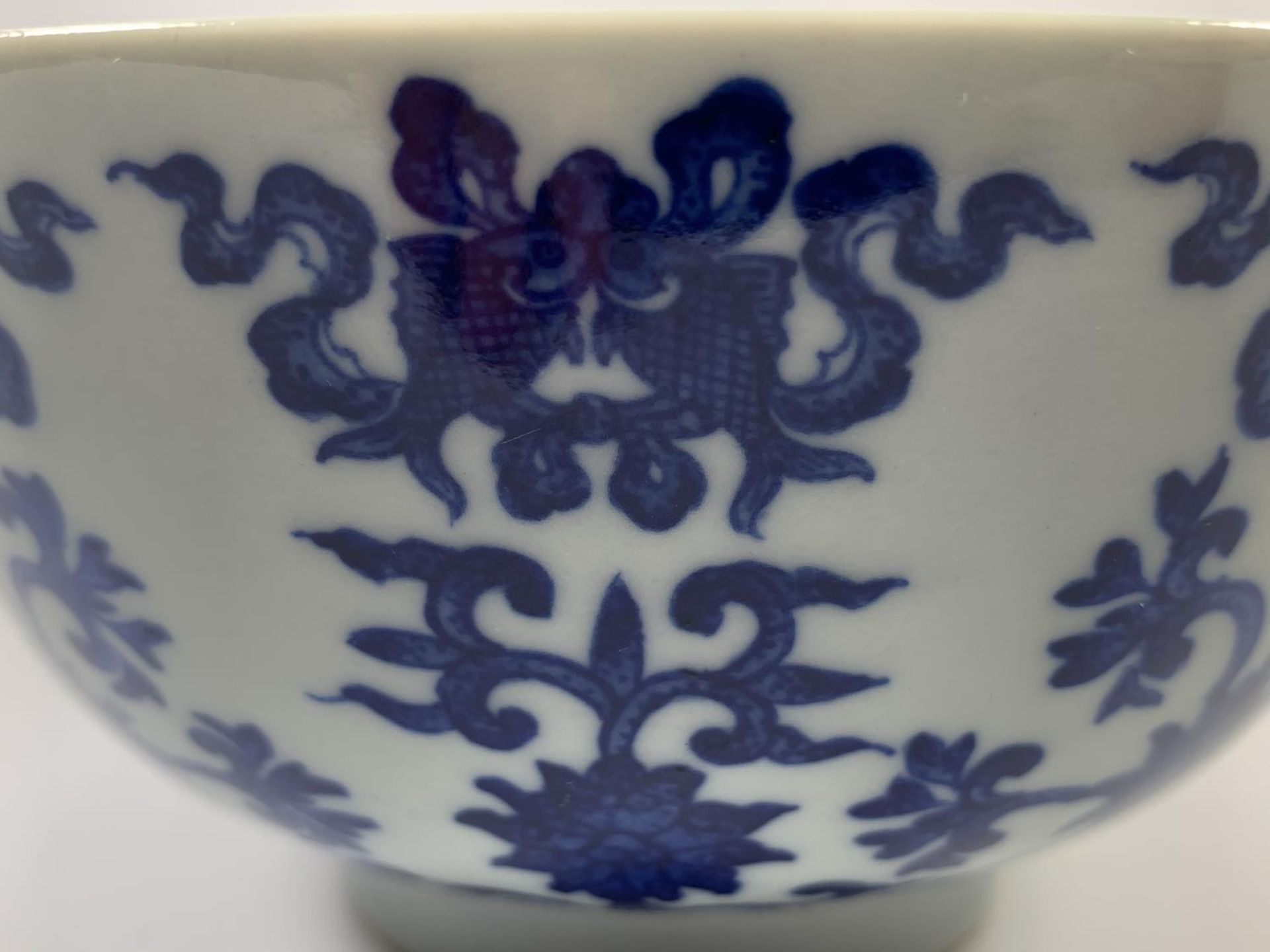 A CHINESE BLUE AND WHITE PORCELAIN BOWL HAVING LOTUS FLOWER DESIGN, QIANLONG MARK TO BASE, - Image 7 of 7