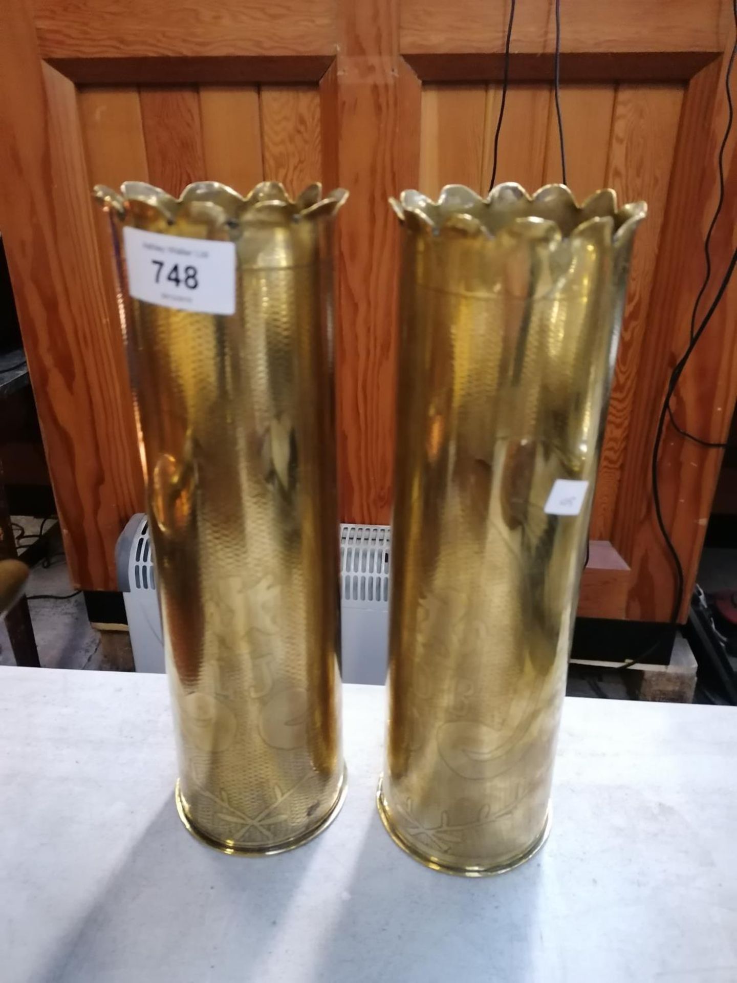 A PAIR OF VINTAGE BRASS TRENCH ART SHELLS