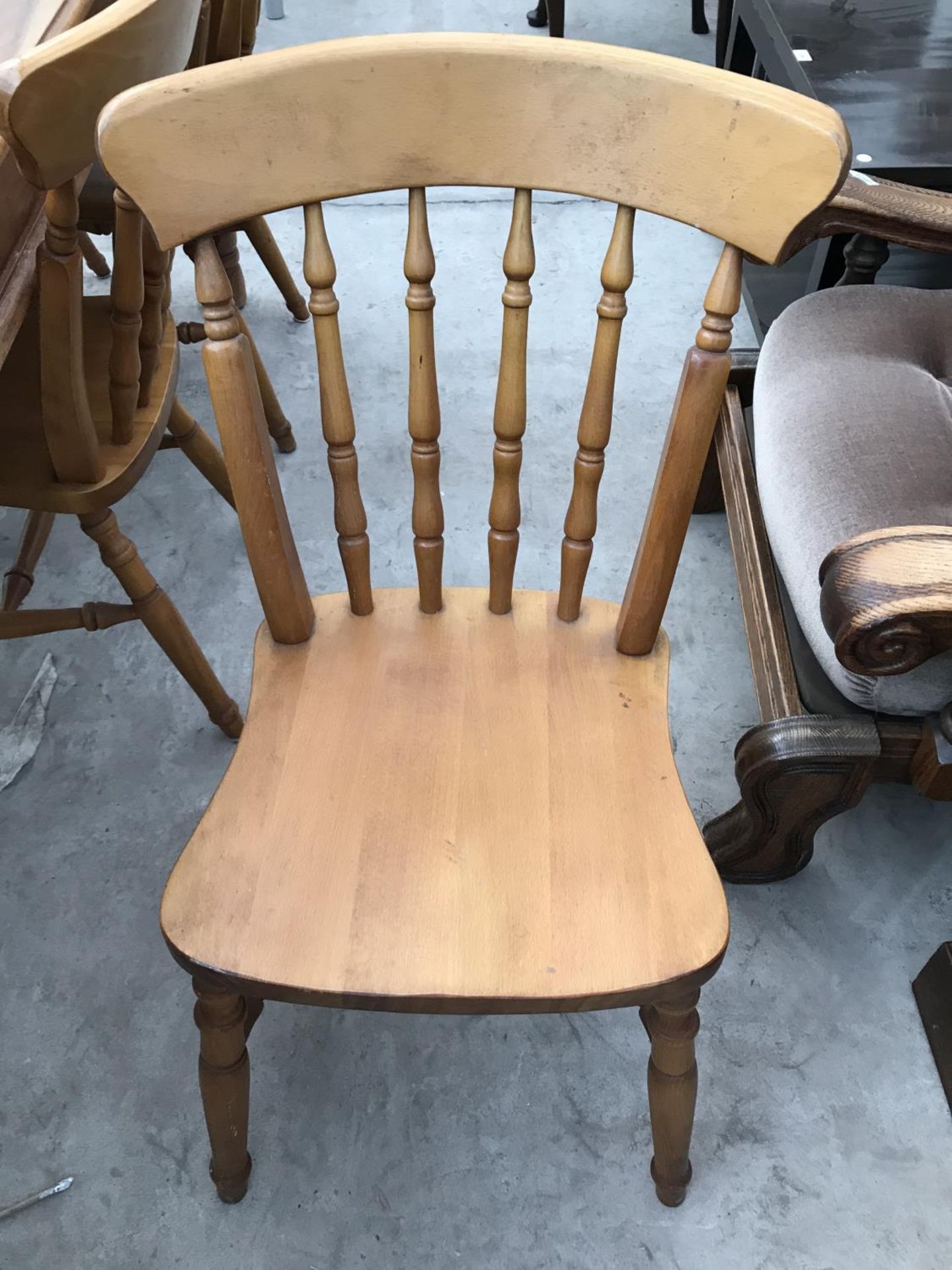 AN INDONESIAN WOOD DINING TABLE AND FIVE BEECH DINING CHAIRS - Image 2 of 2