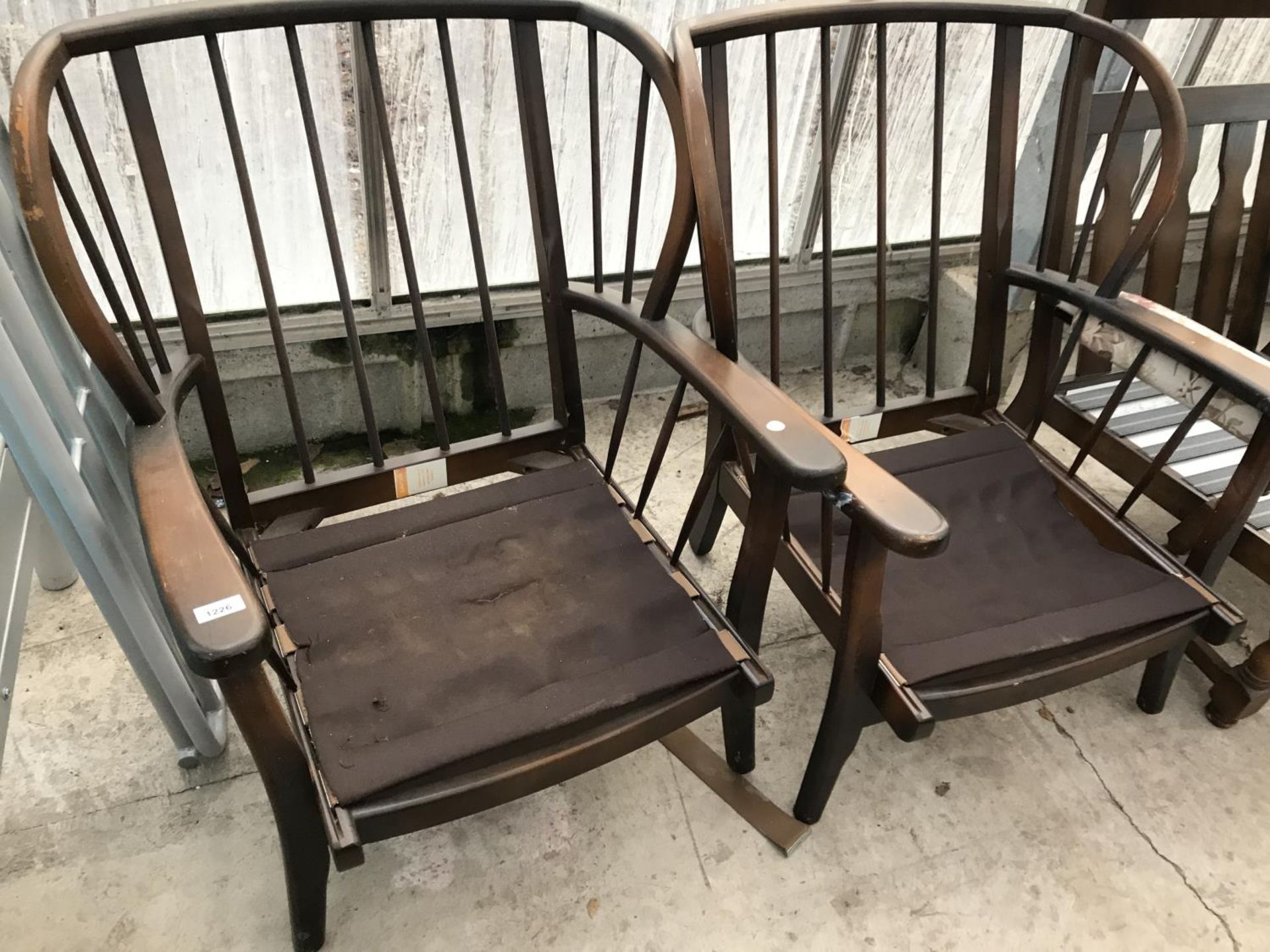 TWO ERCOL STYLE ELM ARMCHAIRS AND TWO FURTHER ELM ARMCHAIRS - Image 2 of 3