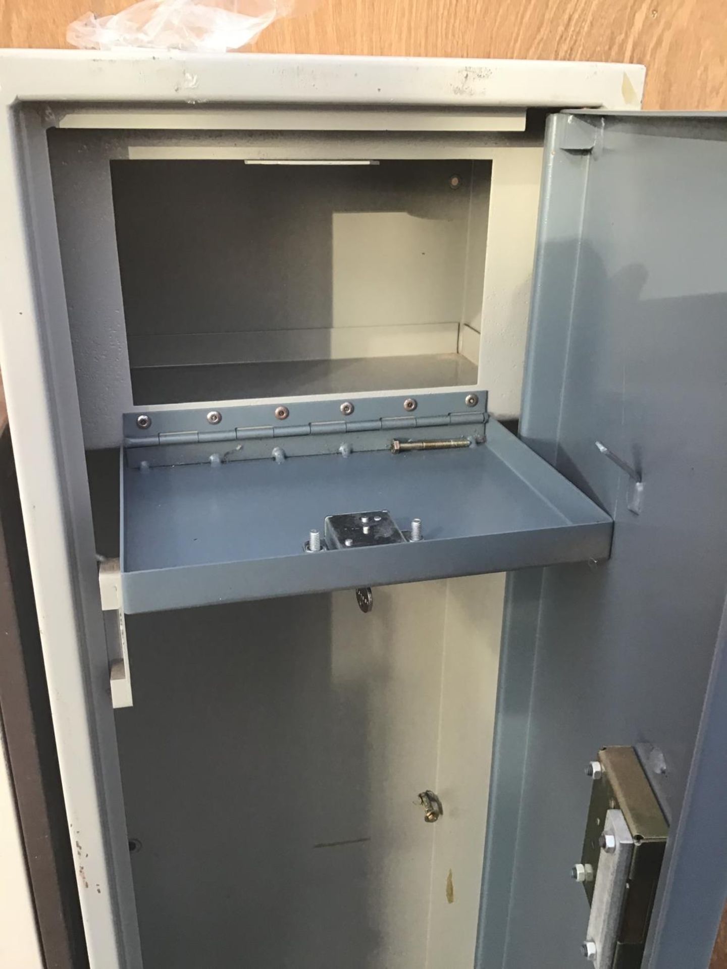 TWO GUN CABINETS BOTH WITH KEYS, ONE WITH INTERIOR LOCKING BOX - Image 2 of 5