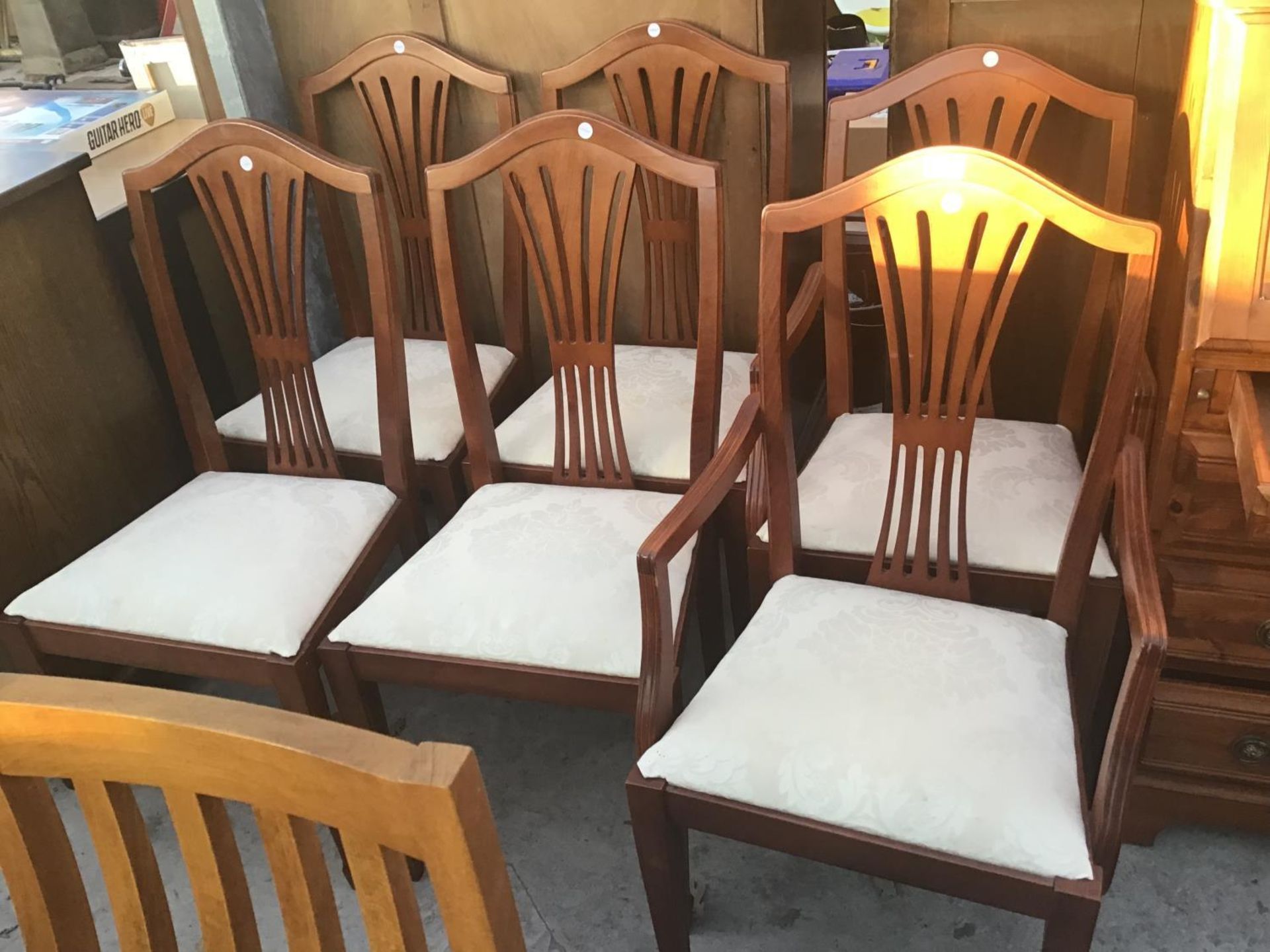 SIX CHERRY CHAIRS TO INCLUDE FOUR CHAIRS AND TWO CARVERS