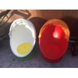 A PAIR OF CHILDREN'S EGG SHAPED CHAIRS WITH PULL OVER SHADE