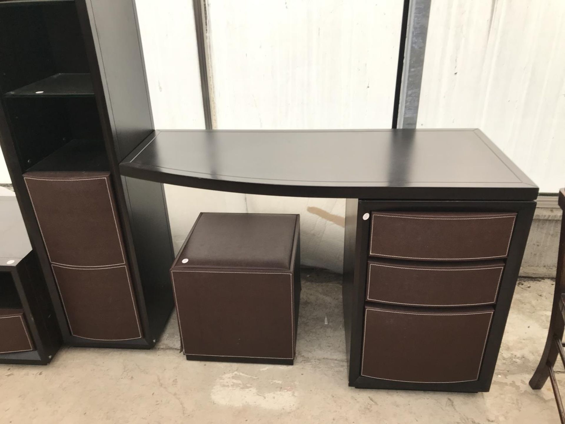 FIVE ITEMS OF MODERN BLACK FURNITURE - TWO CABINETS WITH SINGLE LEATHERETTE DRAWERS, A TALL - Image 4 of 4