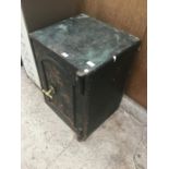 A HEAVY DUTY SAFE WITH KEY (HANDLE WORKABLE BUT LOOSE))