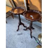 TWO MAHOGANY WINE TABLES ON BARLEY TWIST SUPPORTS