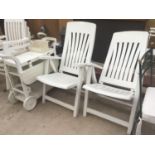 TWO RECLINING LOUNGER CHAIRS AND A GARDEN HOSTESS TROLLEY