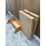 A WOODEN FOLDING TABLE AND A WOODEN TROUGH