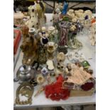 A LARGE COLLECTION OF ITEMS TO INCLUDE LARGE FIGURES, TEAPOT, DOLL ETC