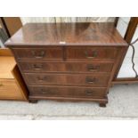 A MAHOGANY CHEST OF TWO SHORT AND THREE LONG DRAWERS ON BRACKET FEET