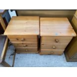 TWO PINE BEDROOM CHESTS OF THREE DRAWERS