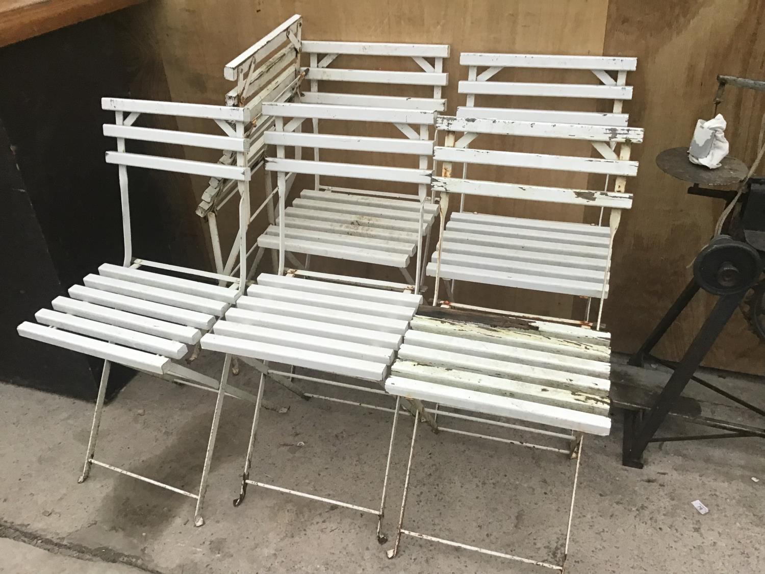 SIX BISTRO STYLE FOLDING CHAIRS (SOME IN NEED OF REPAIR)