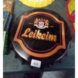 A METAL 'LEIKEIM' BEER BOTTLE CAP SIGN, DIAMETER 35CM