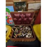 A BOX OF ASSORTED WHITE METAL COSTUME JEWELLERY