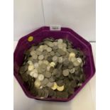 A BOX CONTAINING A COLLECTION OF SIX PENCE COINS