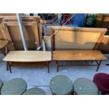 TWO TEAK COFFEE TABLES WITH SLATTED LOWER SHELVES