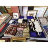 A LARGE COLLECTION OF CASED EPNS SILVER PLATED FLATWARE ITEMS, SPOON SETS ETC