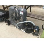 A LARGE INDUSTRIAL FAN, A BATTERY CHARGER, AN INDUSTRIAL HOOVER IN WORKING ORDER