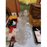 A MIXED GROUP OF CUT GLASS ITEMS, SHIPS DECANTER ETC