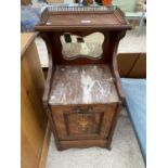 AN INLAID MAHOGANY WASHSTAND WITH ONE DOOR AND MARBLE TOP