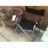 TWO FOLDING CHAIRS TO INCLUDE A DIRECTORS STYLE AND TUB STYLE