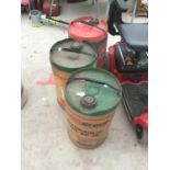 THREE PLASTIC OIL DRUMS TO INCLUDE A CASTROL, FUCHS AND EURO