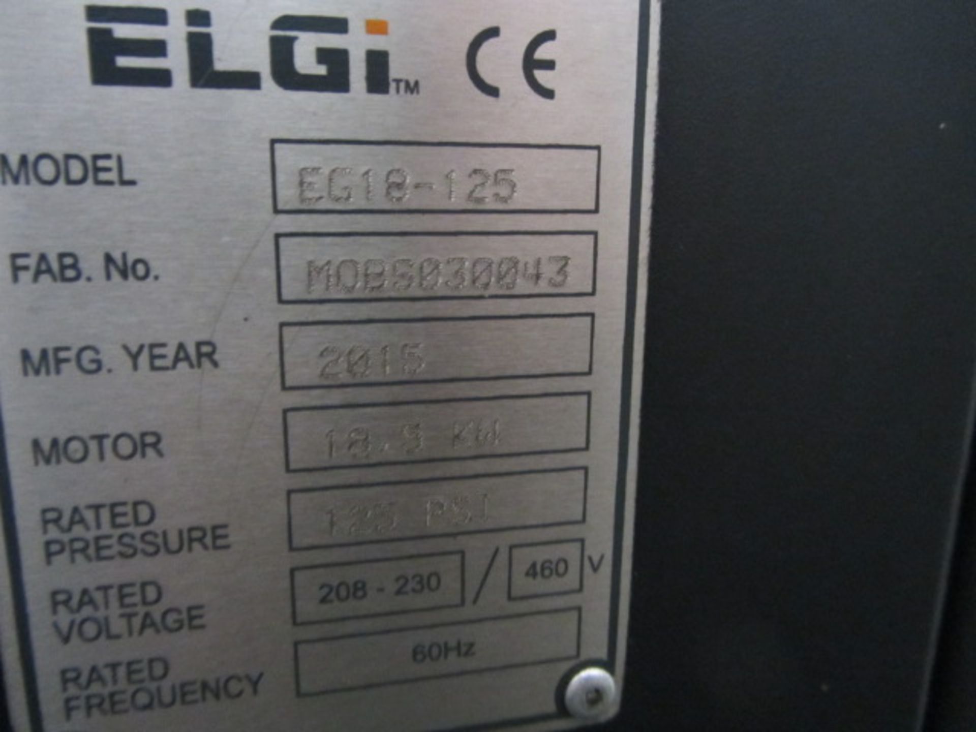 Elgi Model EG18-125 25 HP Rotary Screw Air Compressor with 125 PSI, Neuron II Controls, sn: - Image 5 of 5