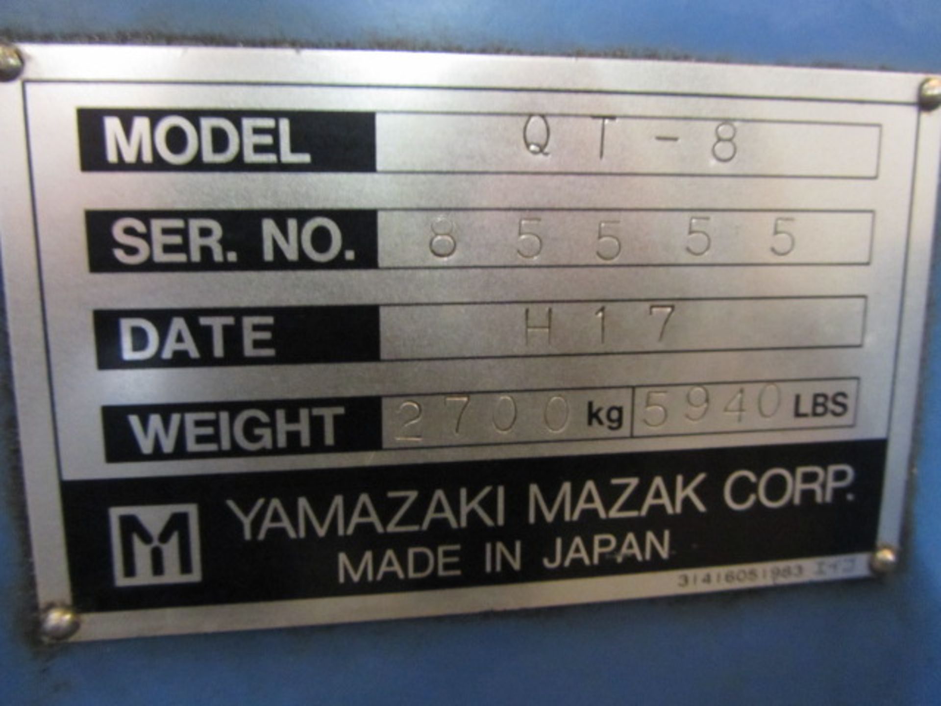 Mazak QT8 CNC Turning Center with 8'' 3-Jaw Power Chuck, Approx 20'' Max Distance to Tailstock, - Image 8 of 8