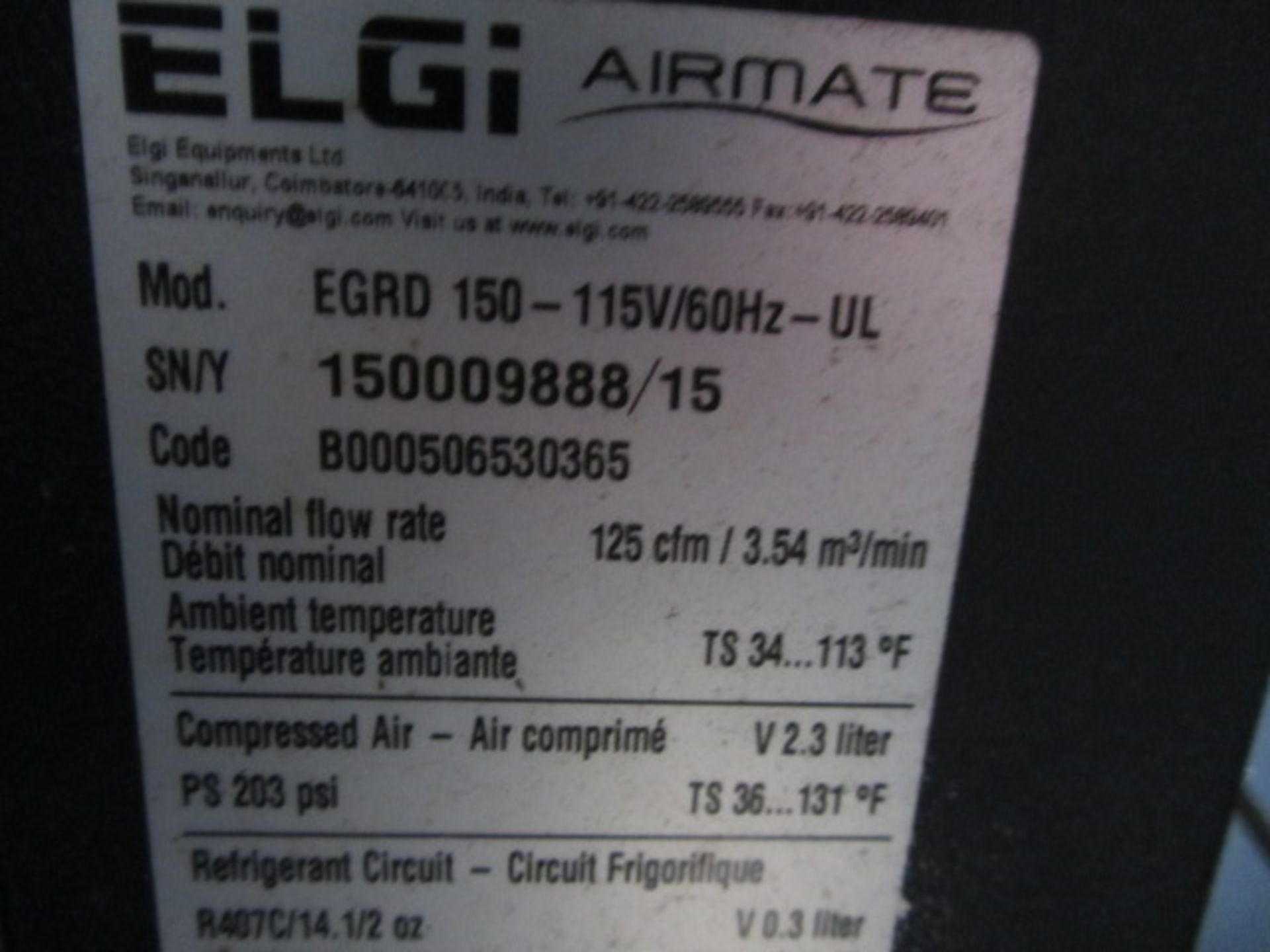 Elgi Model EGRD150 Air Dryer, sn:150009888/15 - Bild 5 aus 5
