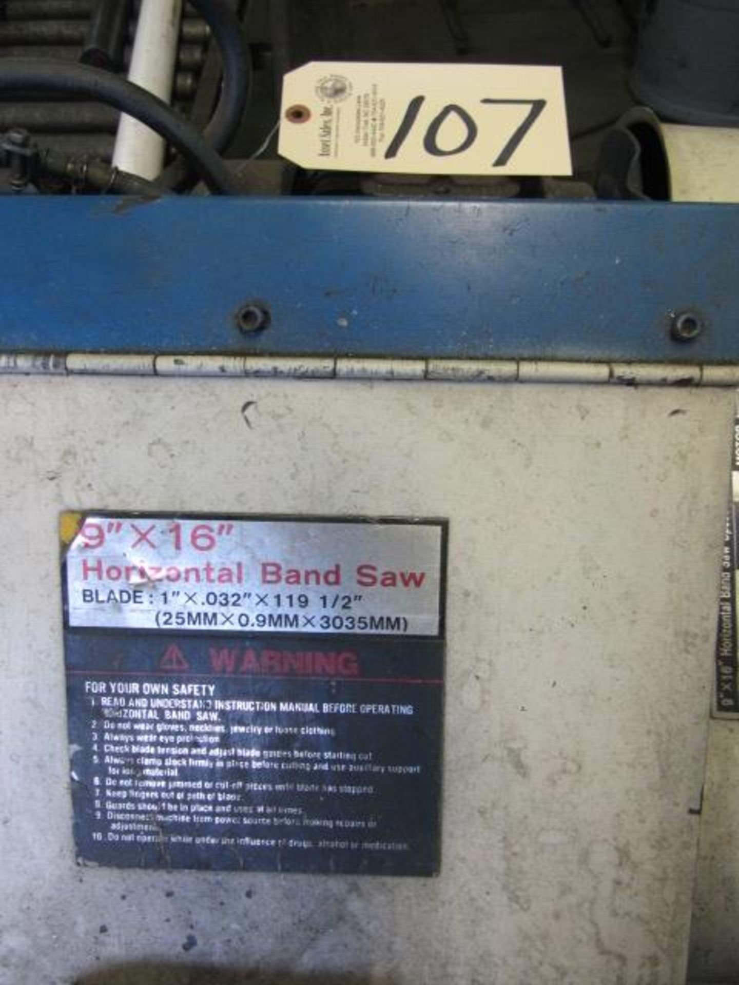 Acra Model HBS-916A Portable Horizontal Bandsaw with 9'' x 16'' Capacity, Barstop, Variable Feed, - Image 2 of 6