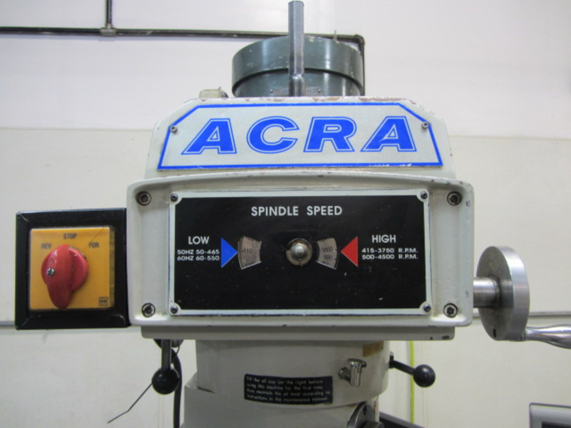 Acra Model AM-3V Variable Speed Vertical Milling Machine with 10'' x 54'' Power Feed Table, R-8 - Image 6 of 9