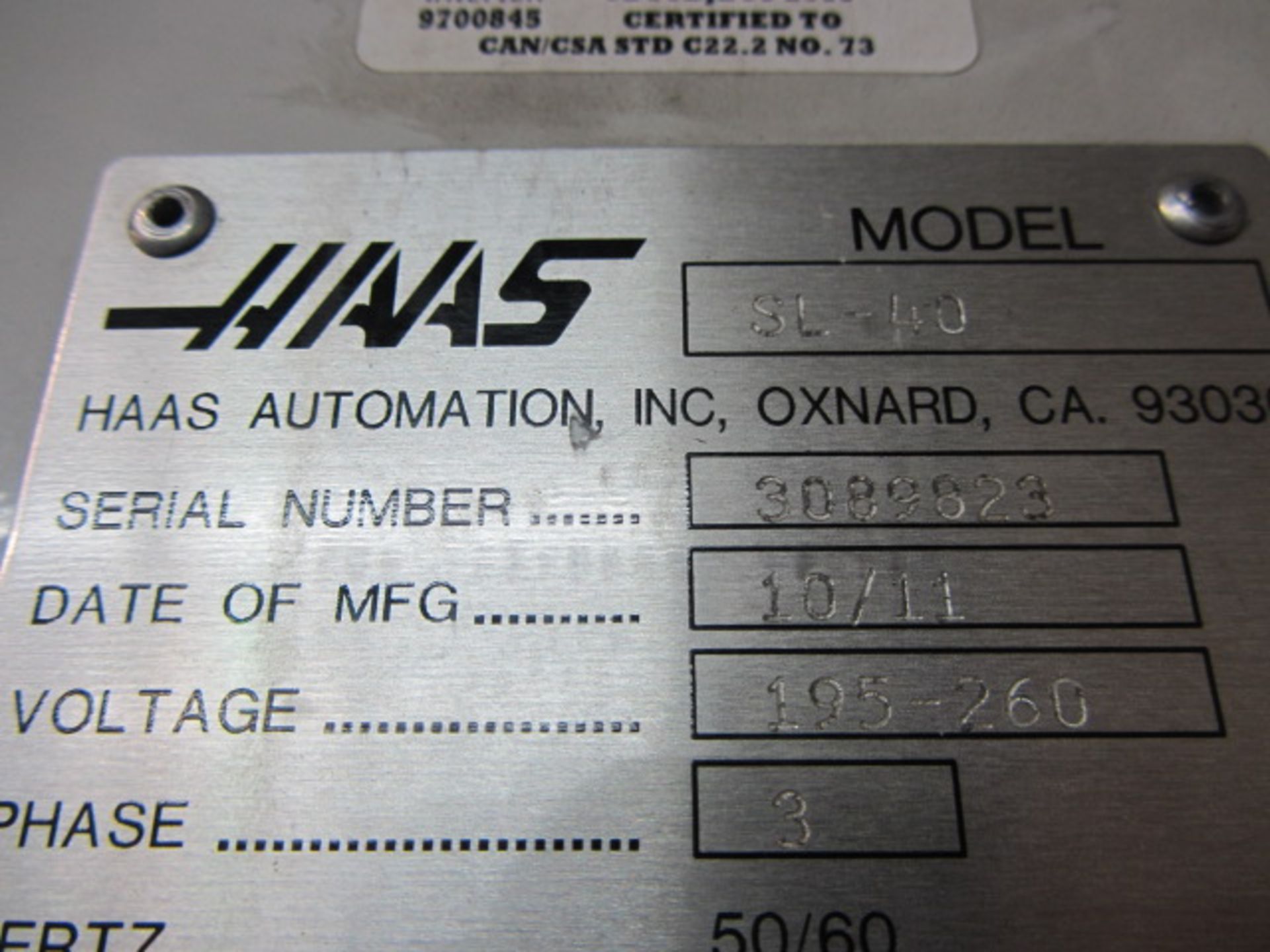 Haas SL40 CNC Turning Center with 15'' 3-Jaw Power Chuck, 4-1/2'' Bore, Approx 70'' Max Distance - Image 10 of 10