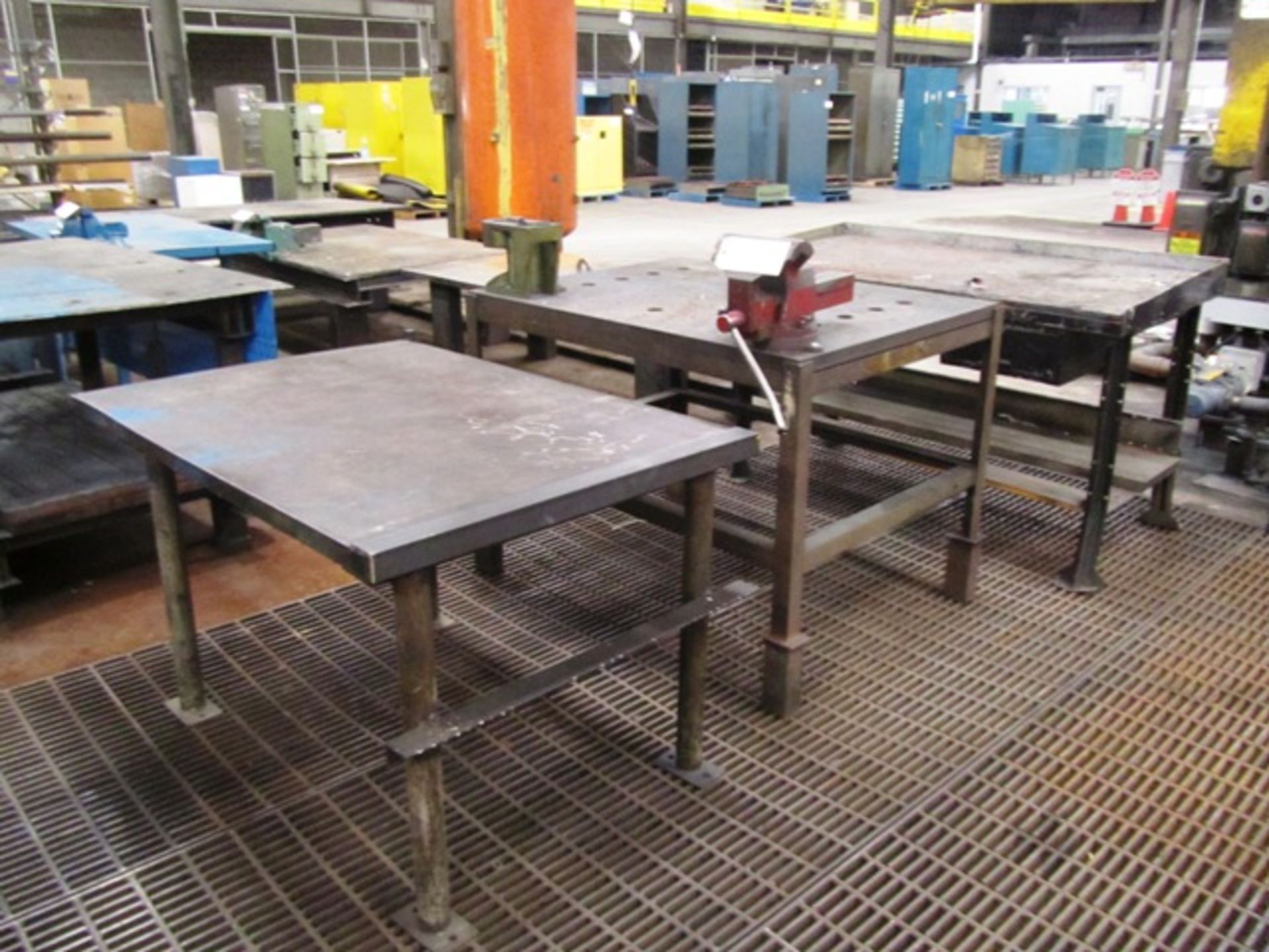 (2) Steel Tables (1 with 8'' Vise) & (1) Workbench