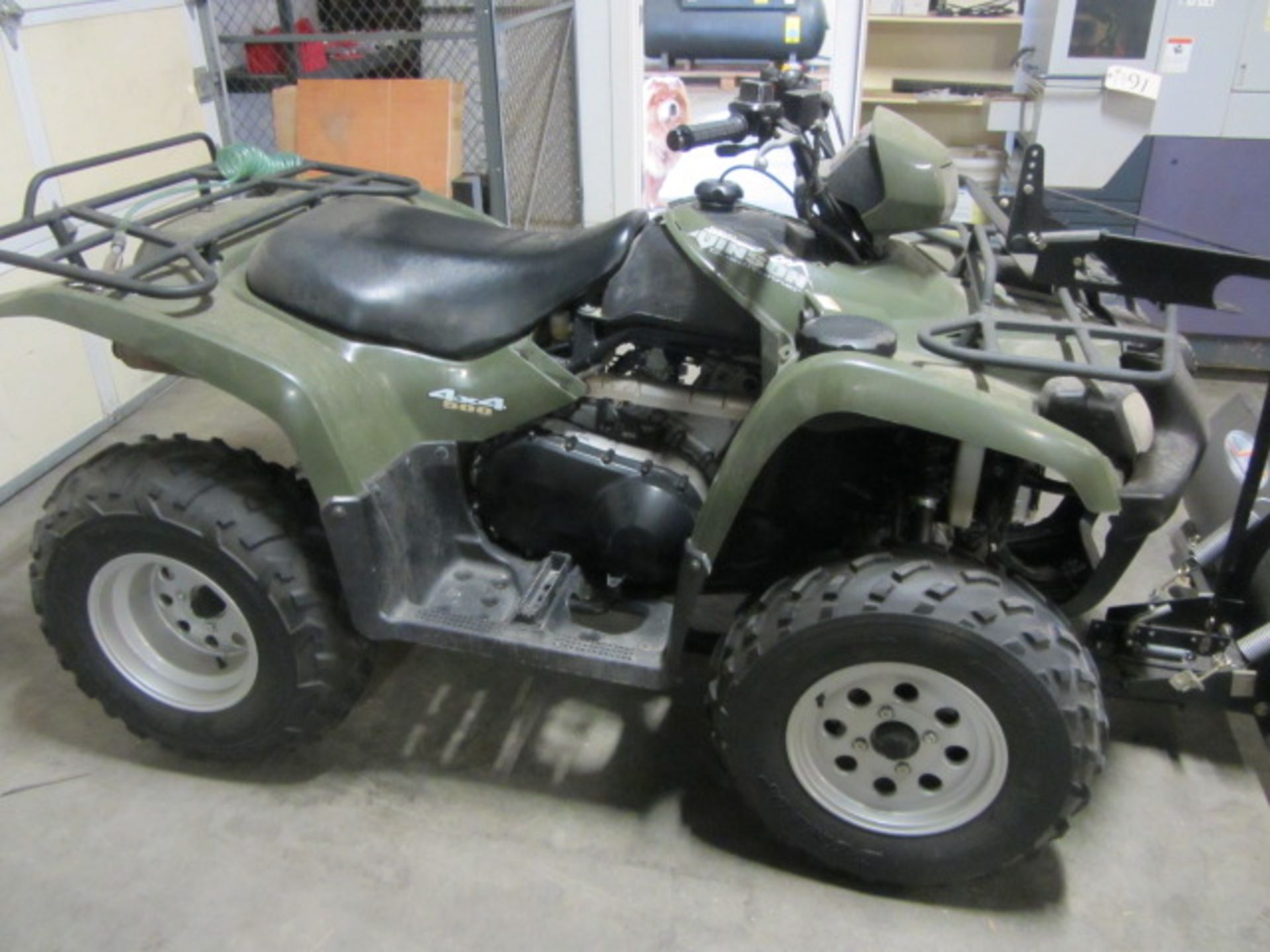 Suzuki Vinson 4x4 500CC 4-Wheeler with Carry Rack, Snowblade, Headlights, Transport Trailer - Image 4 of 10