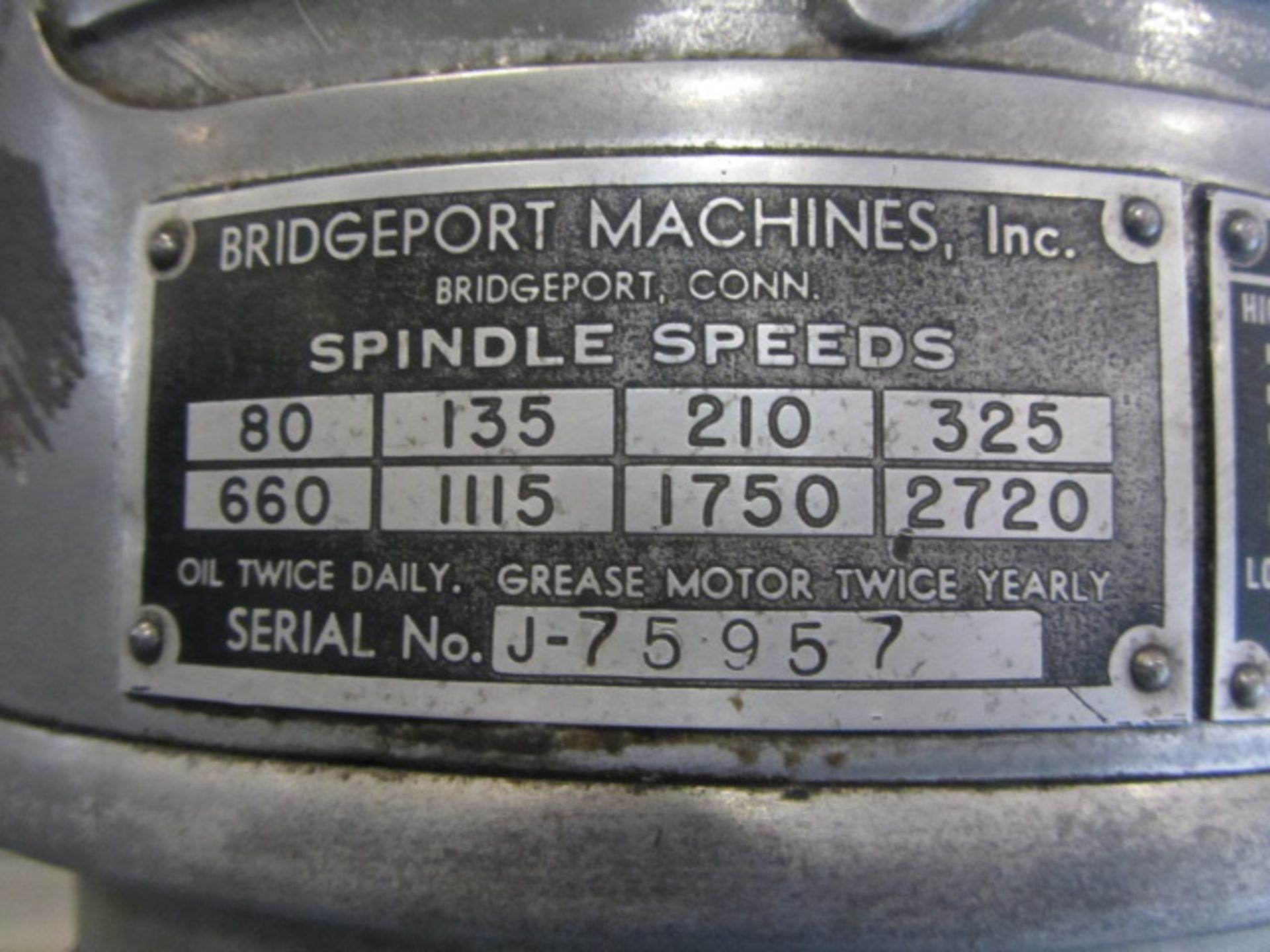 Bridgeport Vertical Milling Machine with 9'' x 42'' Table, Spindle Speeds to 2720 RPM, R-8 - Image 4 of 6
