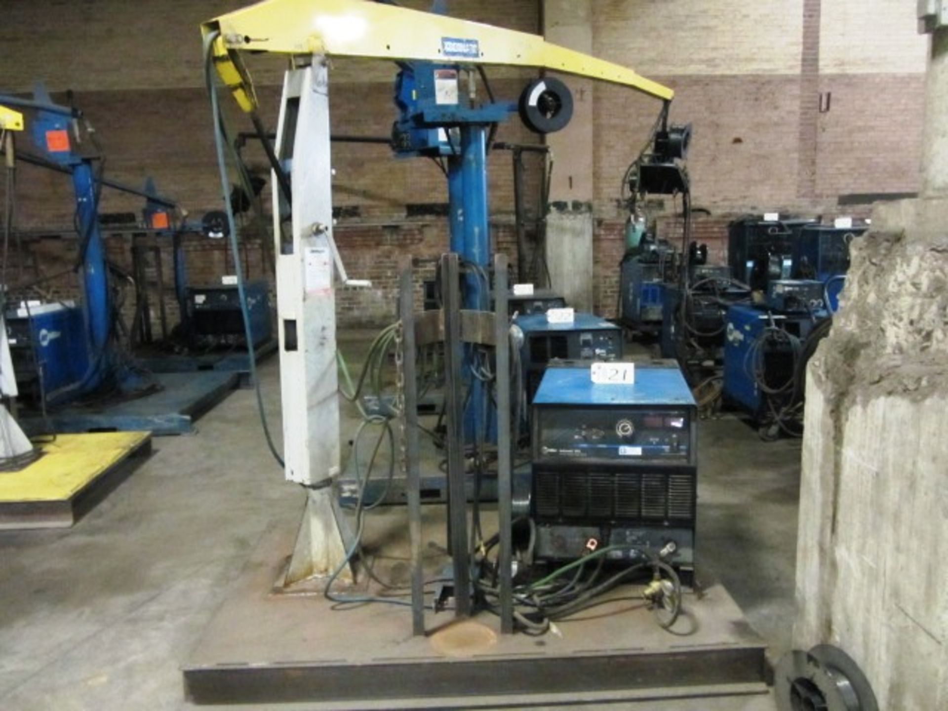 Miller Deltaweld Welder with Bernard Extend Reach Boom, Wire Feed, Platform, sn:KG191759