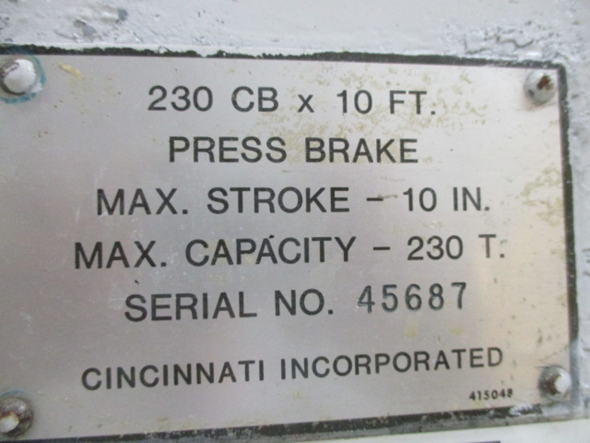 Cincinnati 230CB x 10FT 230 Ton x 12' 2-Axis CNC Hydraulic Press Brake with 10' Between Housings, - Image 12 of 12