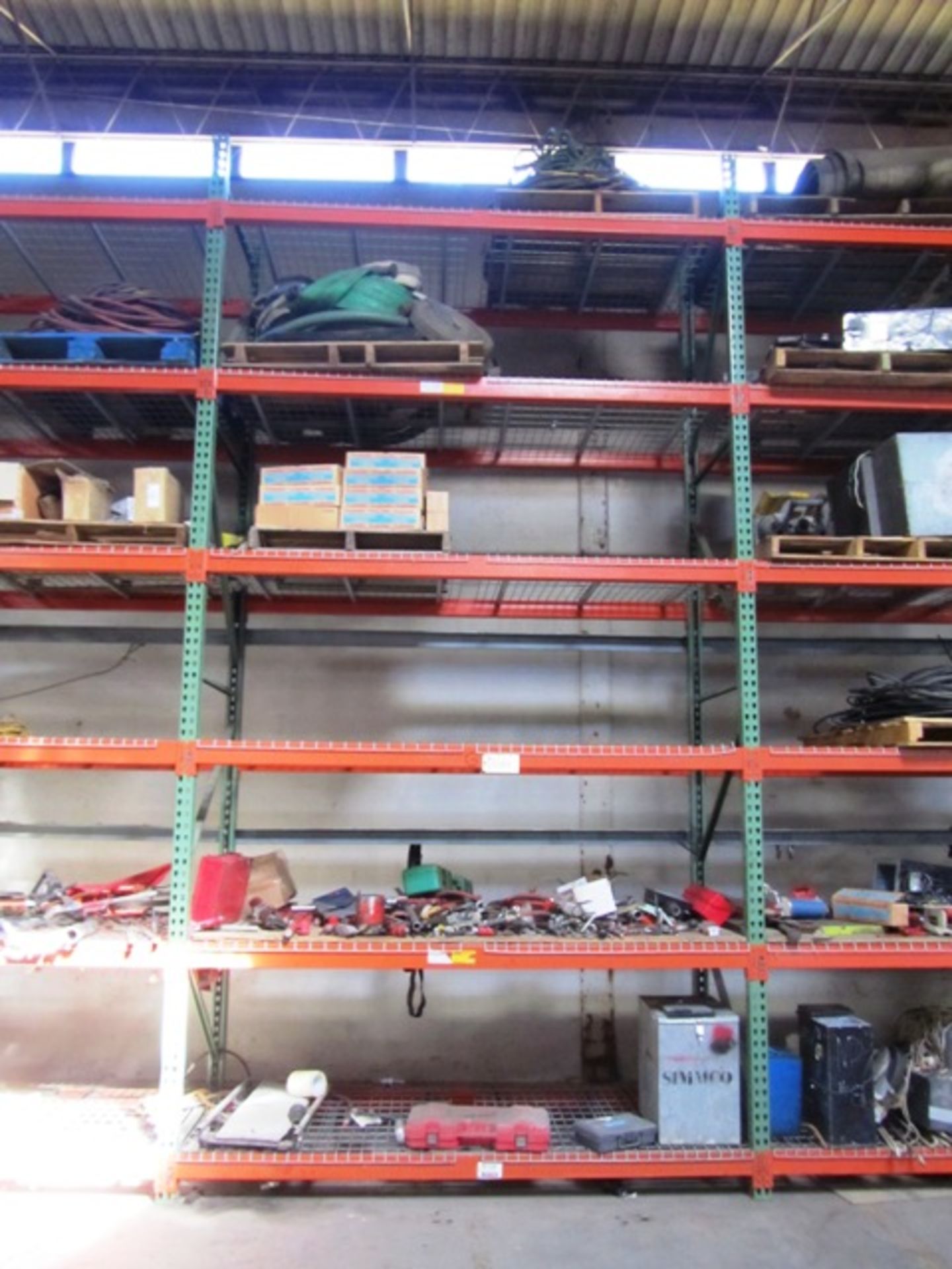 Contents of 5 Vertical Sections Pallet Racking consisting of Hose, Hydraulic Jacks, Flagging Tape