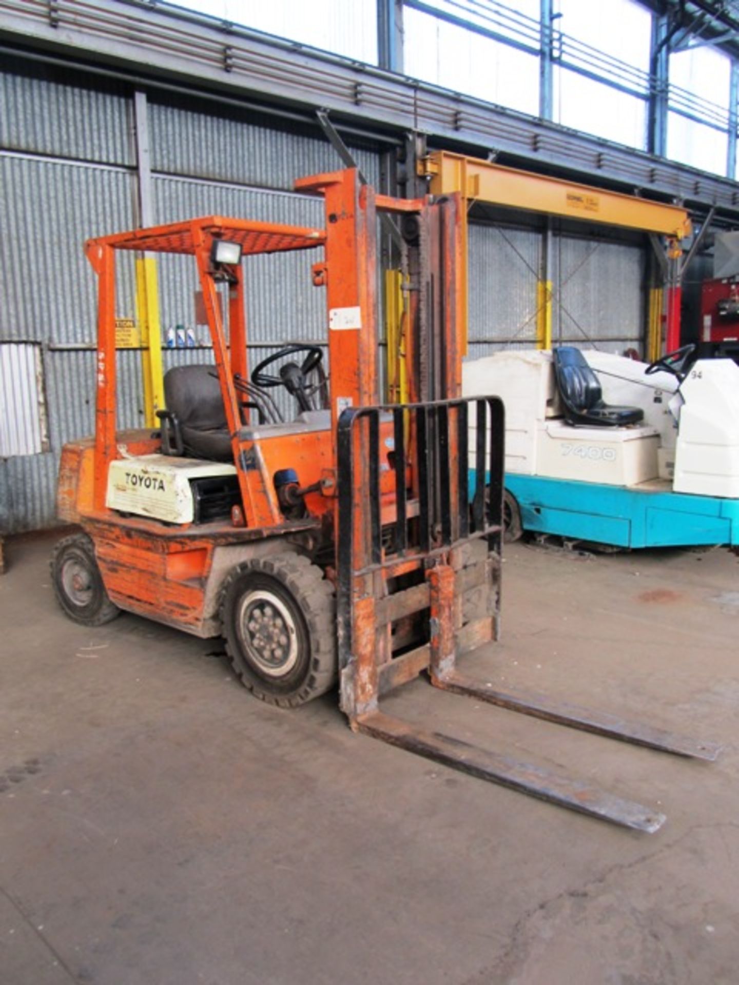 Toyota 4,000lb Capacity Gas Operated Forklift with Rough Terrain Tires, 2 Stage Mast, 4' Forks, sn: