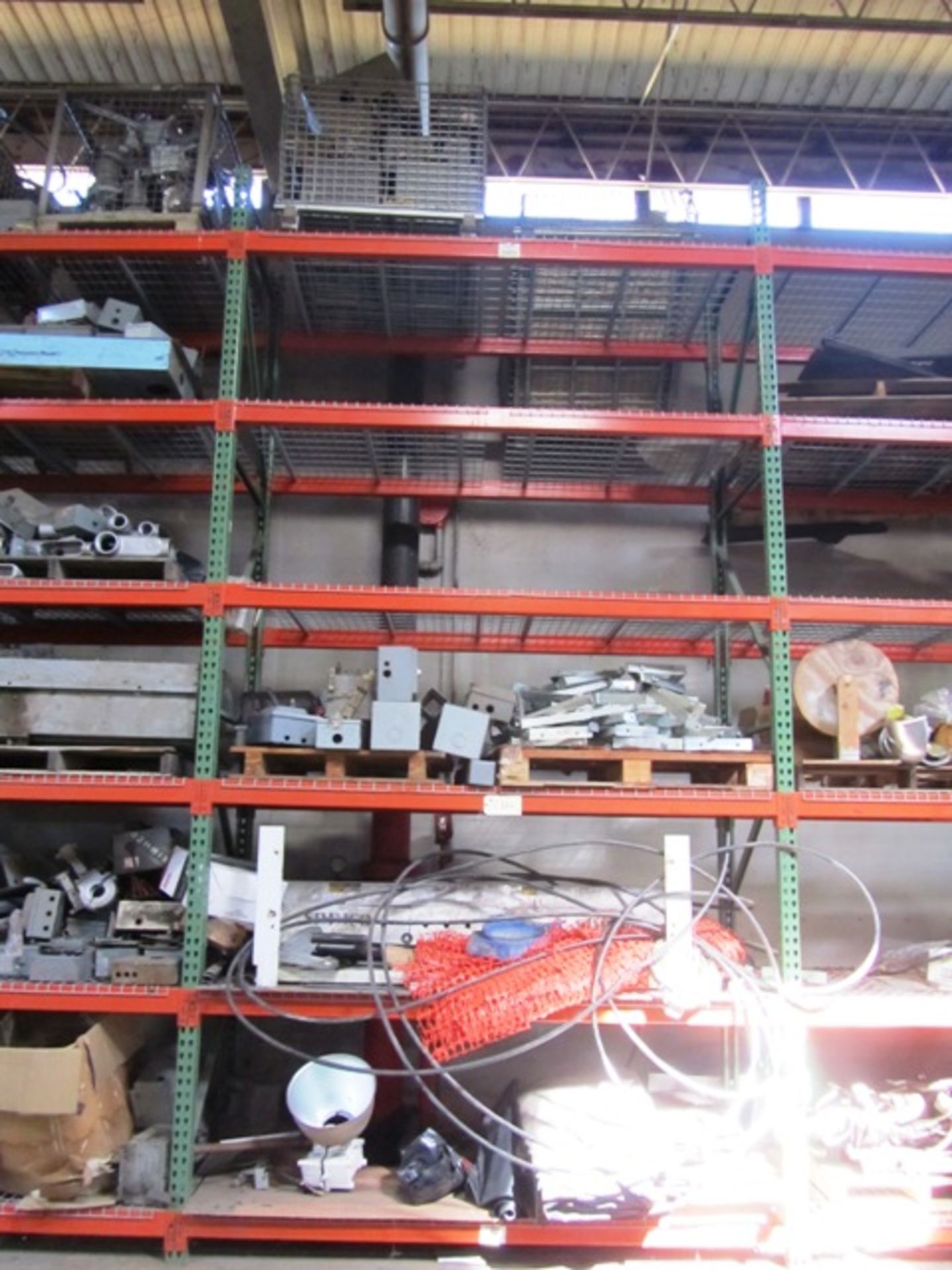 Contents of 4 Vertical Sections Pallet Racking consisting of Electrical Boxes, Tarps