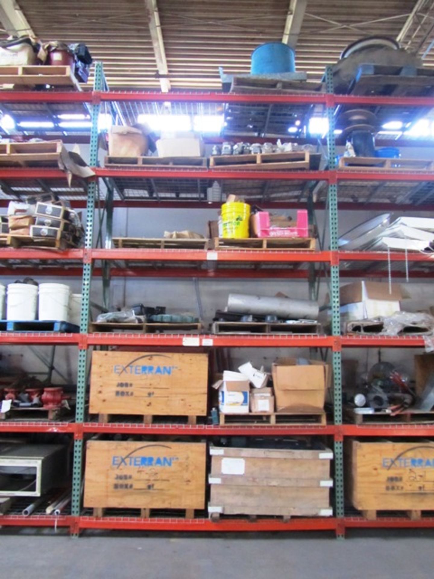 Contents of 6 Vertical Sections Pallet Racking consisting of Large Valves, Valve Parts, Misc Metal