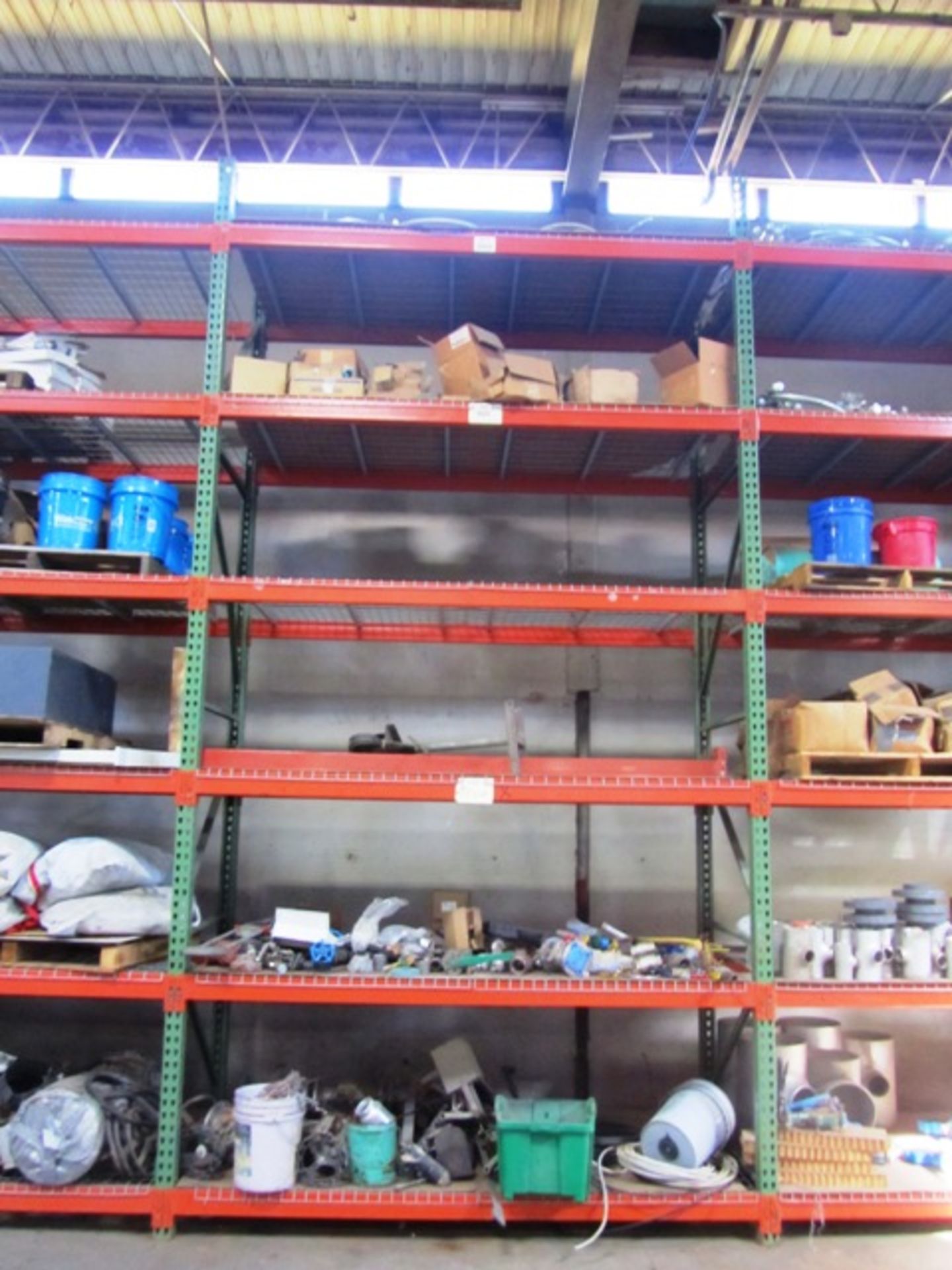 Contents of 5 Vertical Sections Pallet Racking consisting of Valves, Misc.