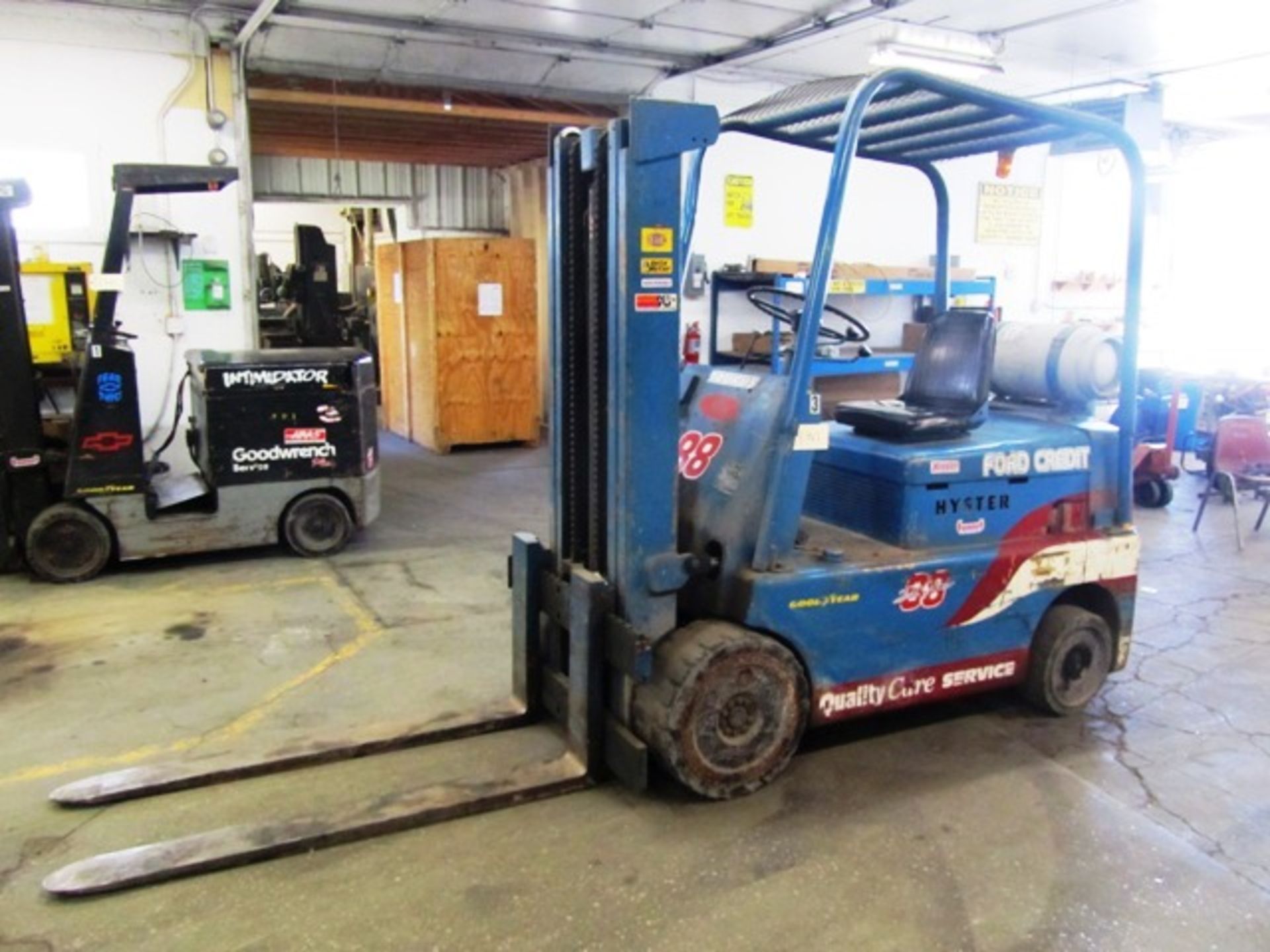 Hyster 8,000lb Capacity Propane Forklift with 2 Stage Mast, 5' Forks, Solid Tires, sn:B4L3361J
