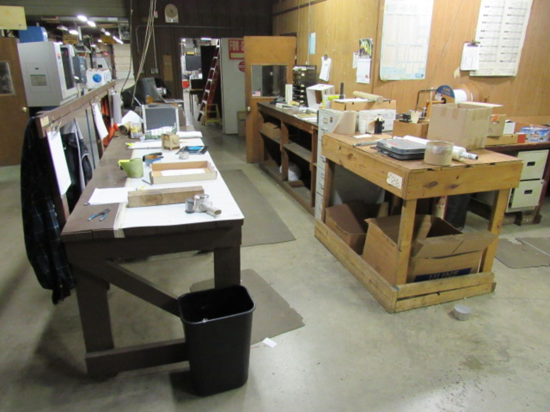 Shipping Area including Wood Tables, Desks, Shipping Supplies