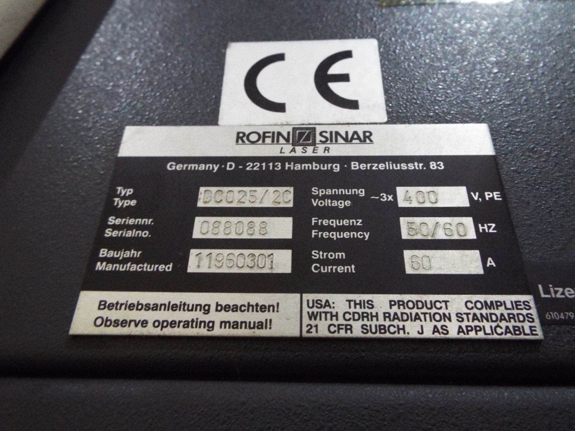 Rofin Sinar Laser Resonator Type DC025-2C & Resonator Control Panel - Image 5 of 6