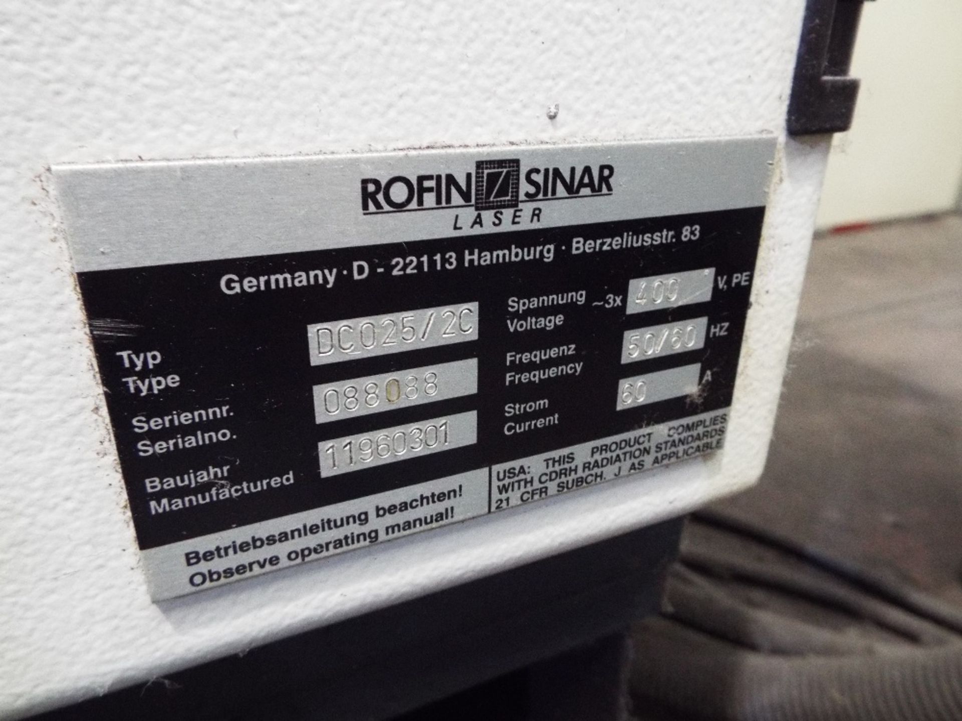 Rofin Sinar Laser Resonator Type DC025-2C & Resonator Control Panel - Image 4 of 6