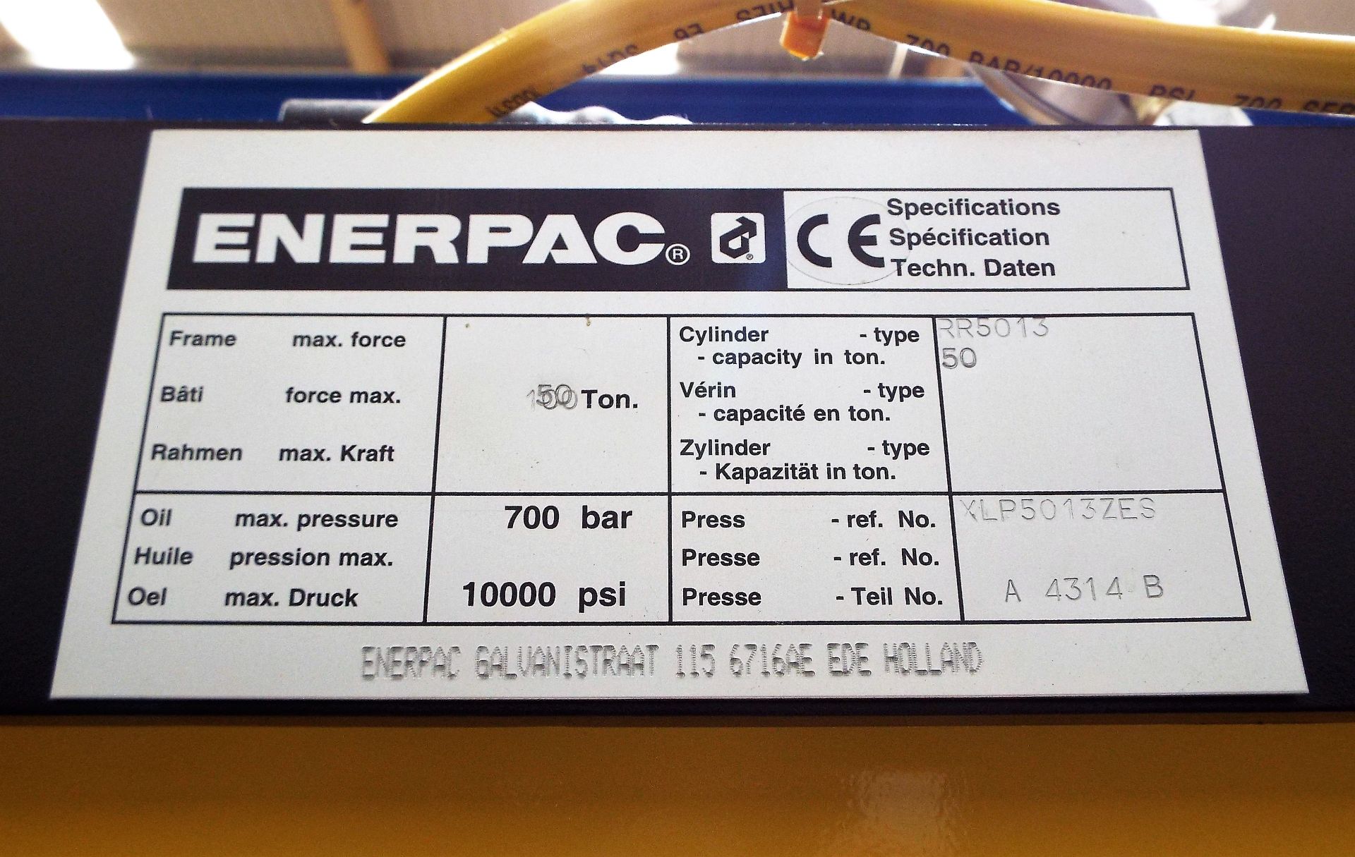 Enerpac XLP50 Workshop Press cw ZE Series Electric Pump and Pendant Controlled Raise/Lower - Image 4 of 14